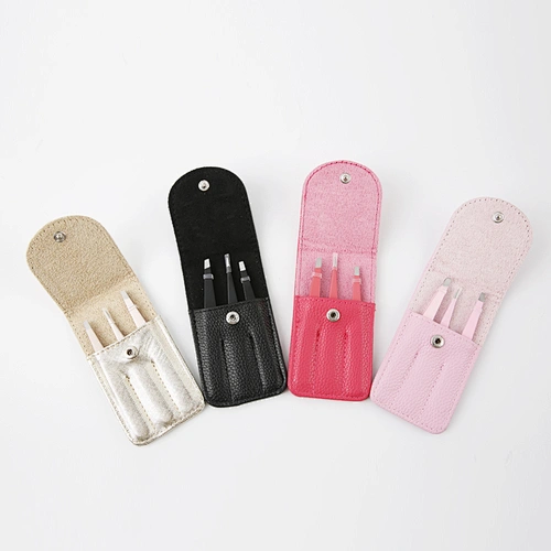 Professional Hot Selling 3pcs Eyebrow Tweezers Stainless Steel Makeup Eyebrow Tweezer Set with Pu Bag