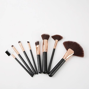 8 Pcs Makeup Brushes Set Black body Black and Pink Fabric Hair