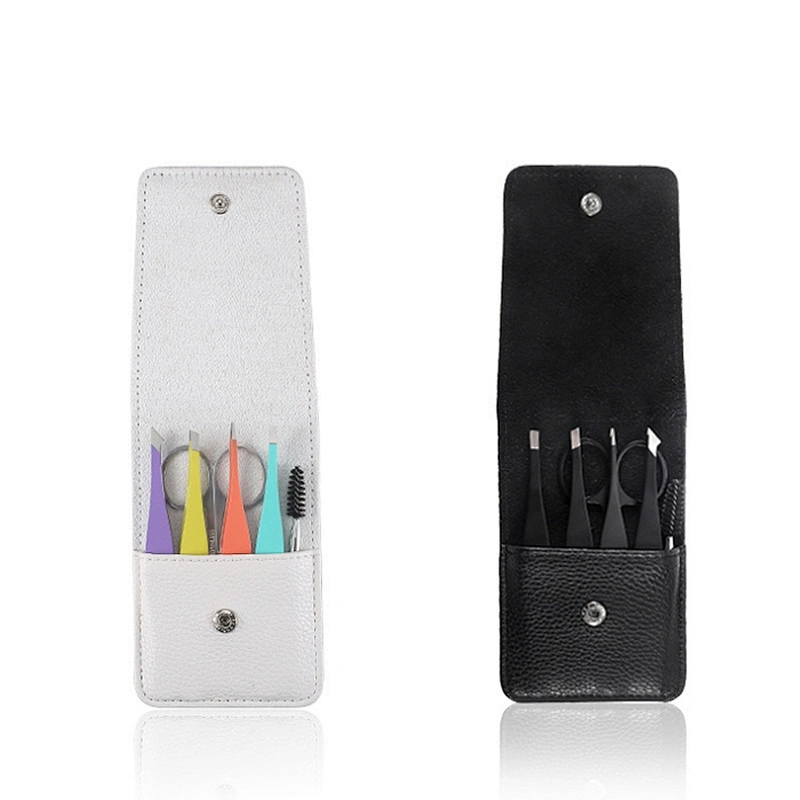 Beauty Tools Colorful Customize Slanted Stainless Steel 6Pcs Eyebrows Tweezer Scissors Set
