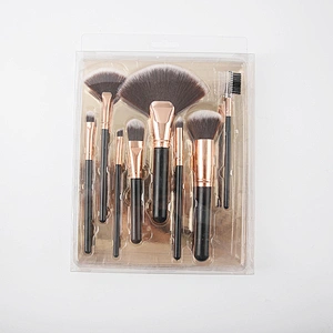 8 Pcs Makeup Brushes Set Black body Black and Pink Fabric Hair