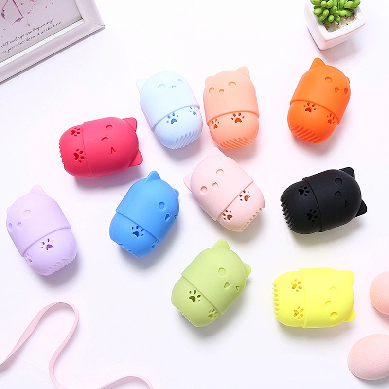 Cute Cat Silicone Soft Makeup Sponge Container Beauty Sponge Travel Case Makeup Sponge Container