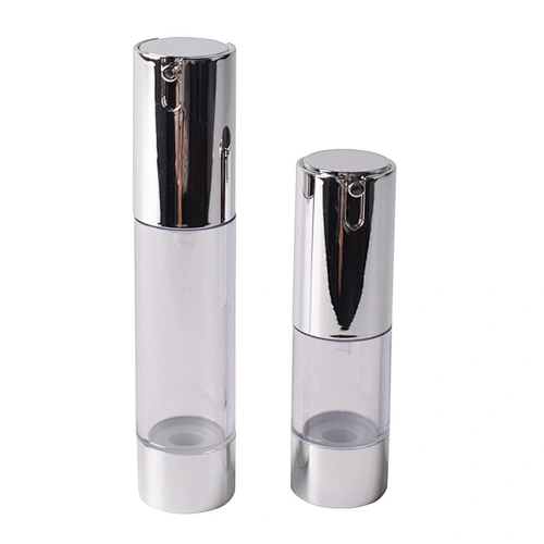 50ml clear round acrylic lotion bottle empty cosmetic matte silver airless pump cosmetic bottles