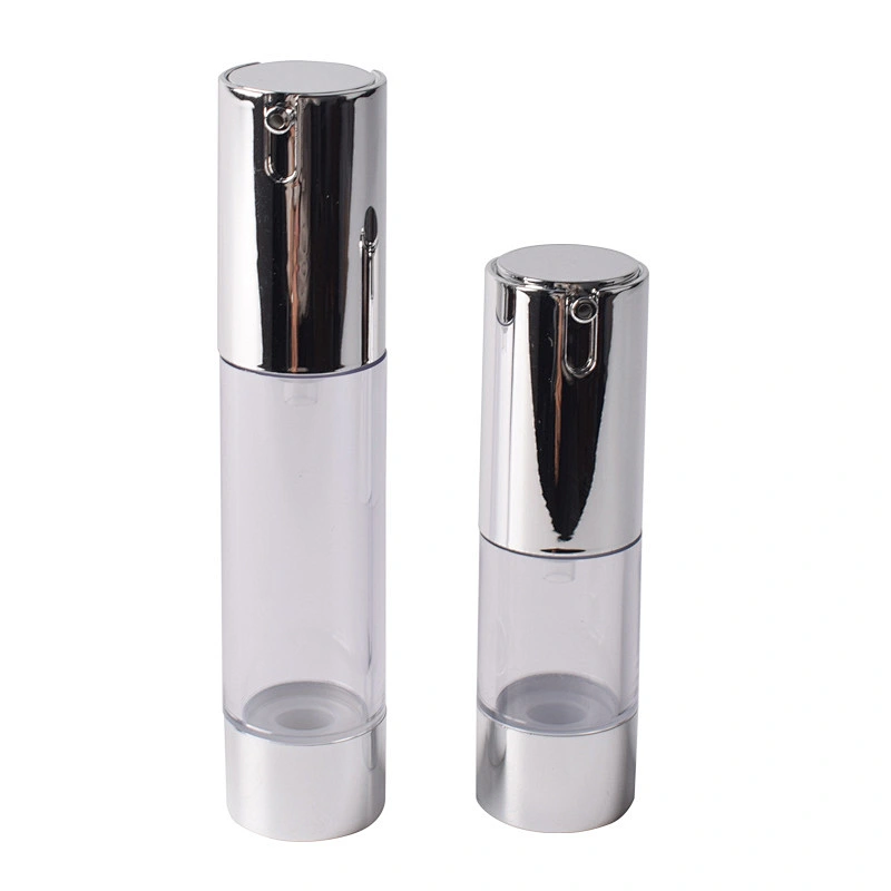 50ml clear round acrylic lotion bottle empty cosmetic matte silver airless pump cosmetic bottles