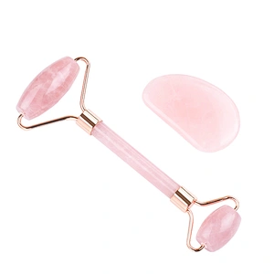 ade Roller and Gua Sha Face Roller Facial Beauty Roller Skin Care Tools BAIMEI Rose Quartz Massager for Face Eyes Neck and So On