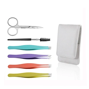 Beauty Tools Colorful Customize Slanted Stainless Steel 6Pcs Eyebrows Tweezer Scissors Set