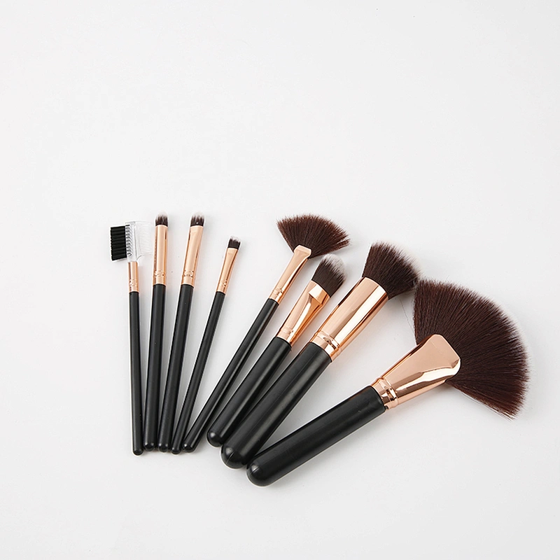 8 Pcs Makeup Brushes Set Black body Black and Pink Fabric Hair
