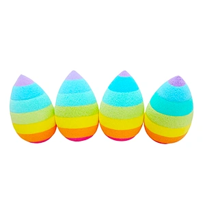2021 New Design Cute Wholesale Rainbow Color Colorful Stripe Makeup Sponge Egg Shape