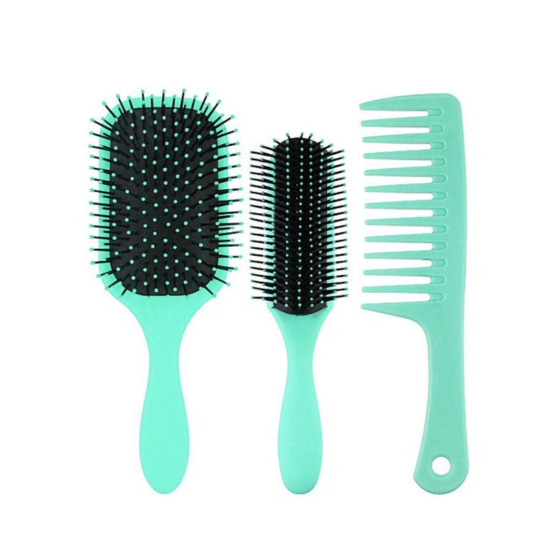 Color Optional Beauty Tools 3PCS Paddle Hair Brush Set Wide Tooth Comb Wet Brush For Men and Women Nylon Hair Brush