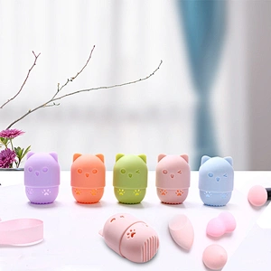 Cute Cat Silicone Soft Makeup Sponge Container Beauty Sponge Travel Case Makeup Sponge Container