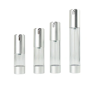 50ml clear round acrylic lotion bottle empty cosmetic matte silver airless pump cosmetic bottles