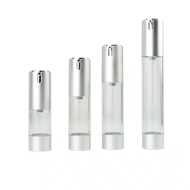 50ml clear round acrylic lotion bottle empty cosmetic matte silver airless pump cosmetic bottles