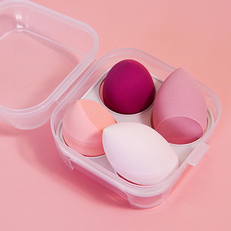 customizable privage label 4pcs makeup remover clean sponge set transparent plastic case and different shape of sponges