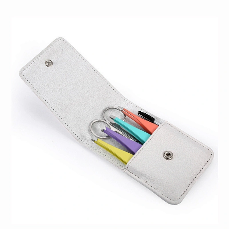 Beauty Tools Colorful Customize Slanted Stainless Steel 6Pcs Eyebrows Tweezer Scissors Set