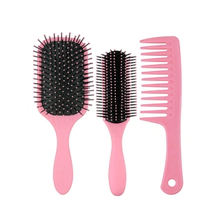 Color Optional Beauty Tools 3PCS Paddle Hair Brush Set Wide Tooth Comb Wet Brush For Men and Women Nylon Hair Brush
