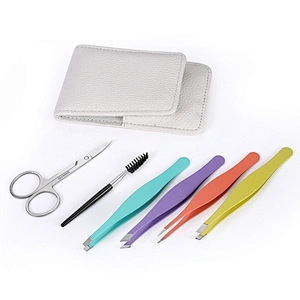 Beauty Tools Colorful Customize Slanted Stainless Steel 6Pcs Eyebrows Tweezer Scissors Set