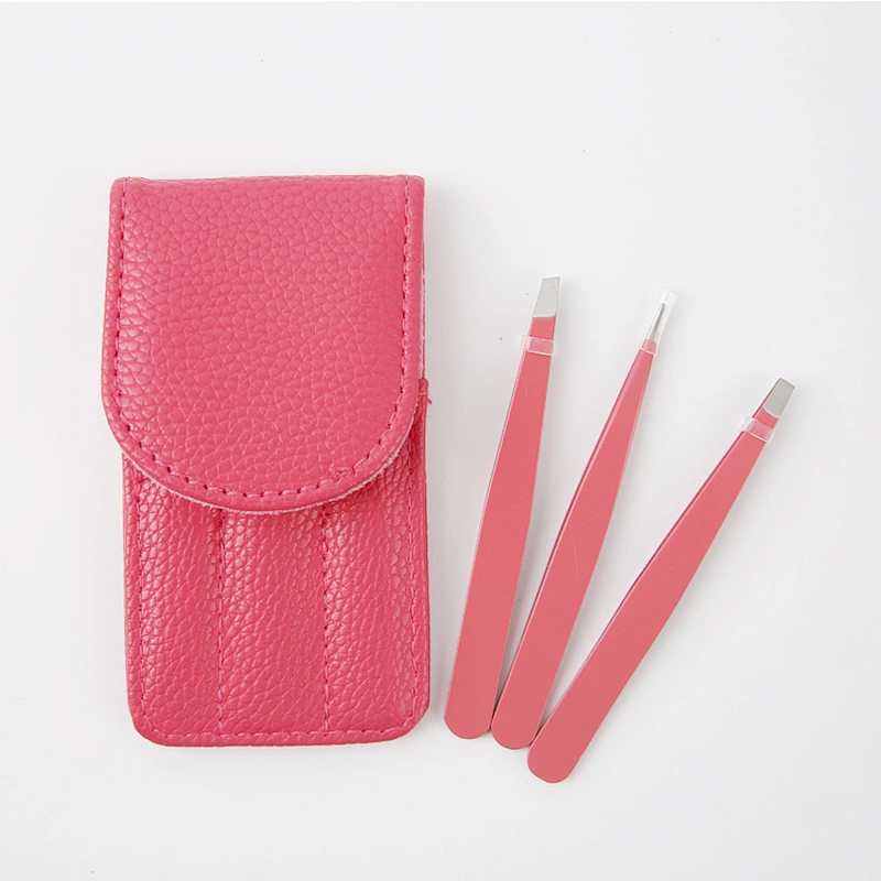 Professional Hot Selling 3pcs Eyebrow Tweezers Stainless Steel Makeup Eyebrow Tweezer Set with Pu Bag