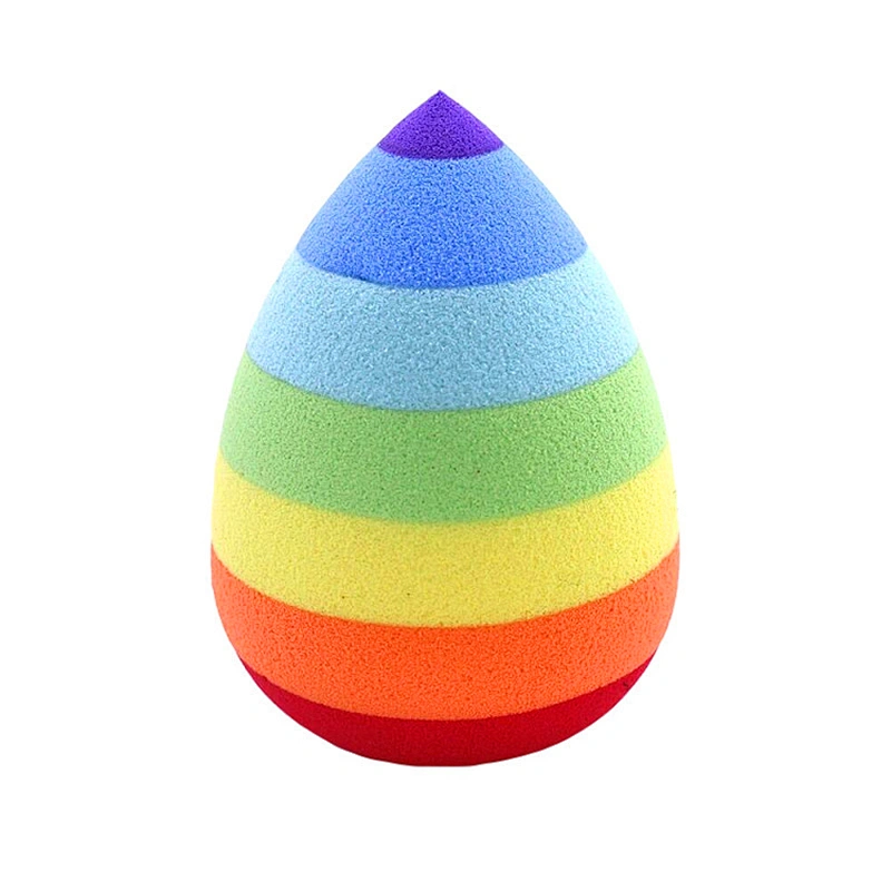 2026 New Design Cute Wholesale Rainbow Color Colorful Stripe Makeup Sponge Egg Shape