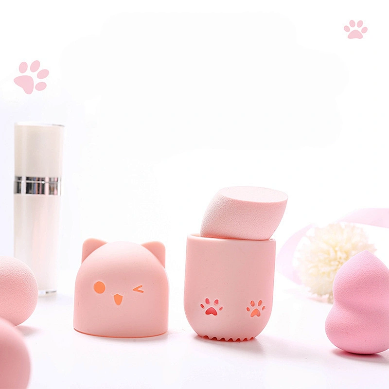 Cute Cat Silicone Soft Makeup Sponge Container Beauty Sponge Travel Case Makeup Sponge Container