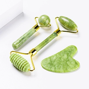 RoselynBoutique Jade Roller for Face and Gua Sha Set - Beauty Cosmetic Facial Skin Roller Massager Tool
