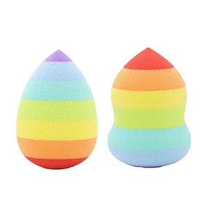 2026 New Design Cute Wholesale Rainbow Color Colorful Stripe Makeup Sponge Egg Shape