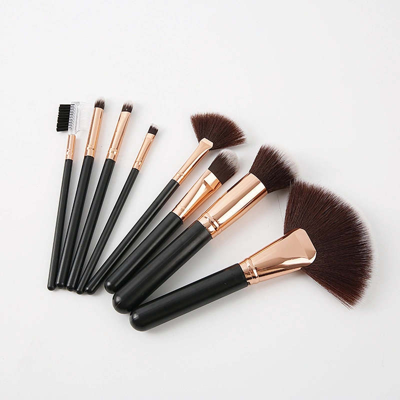 8 Pcs Makeup Brushes Set Black body Black and Pink Fabric Hair