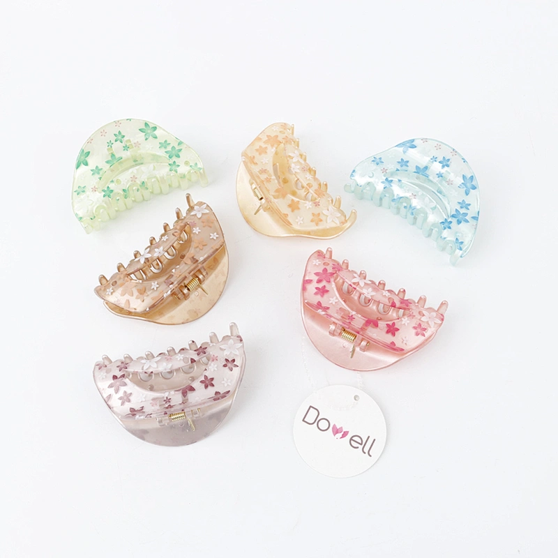 Flower Pattern Light Color Half-moon-shaped Big Hair Accessories For Women And Girls Hair Claw