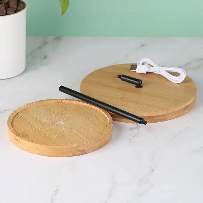 Custom Bamboo Wooden Frame  LED Light Smart  Private Table Standing Makeup Mirror