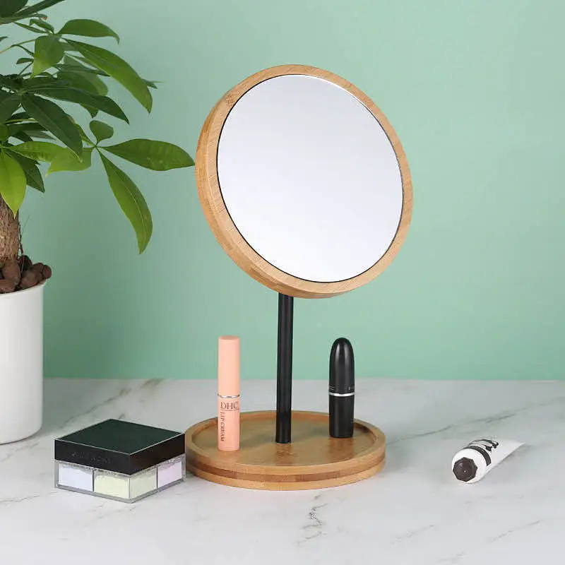 Custom Student Dormitory Retro Style Minimalistic Style Bamboo Frame Desktop Round Makeup Mirror