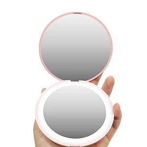 wholesale custom 2X magnification  aluminum led mini lighted travel makeup mirror