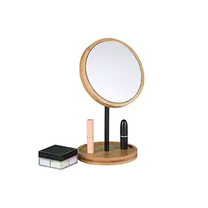 Custom Student Dormitory Retro Style Minimalistic Style Bamboo Frame Desktop Round Makeup Mirror