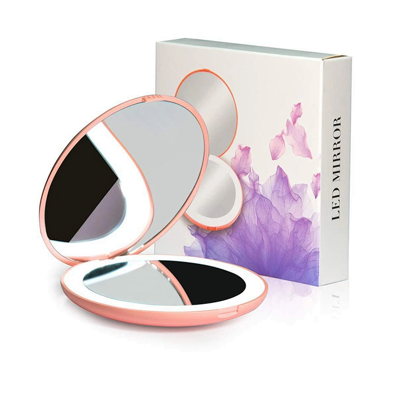 wholesale custom 2X magnification  aluminum led mini lighted travel makeup mirror