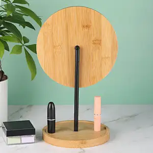 Custom Bamboo Wooden Frame  LED Light Smart  Private Table Standing Makeup Mirror