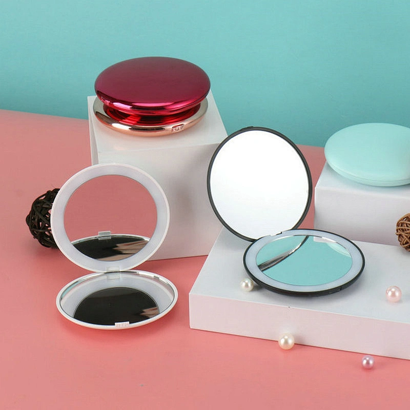 wholesale custom 2X magnification  aluminum led mini lighted travel makeup mirror