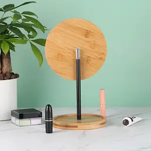 Custom Student Dormitory Retro Style Minimalistic Style Bamboo Frame Desktop Round Makeup Mirror