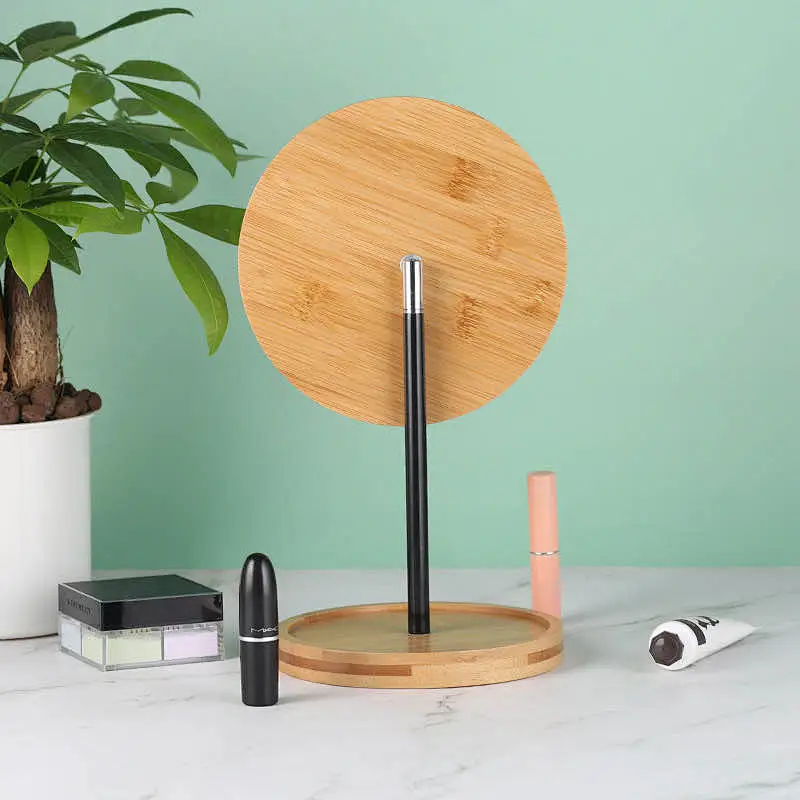 Custom Student Dormitory Retro Style Minimalistic Style Bamboo Frame Desktop Round Makeup Mirror