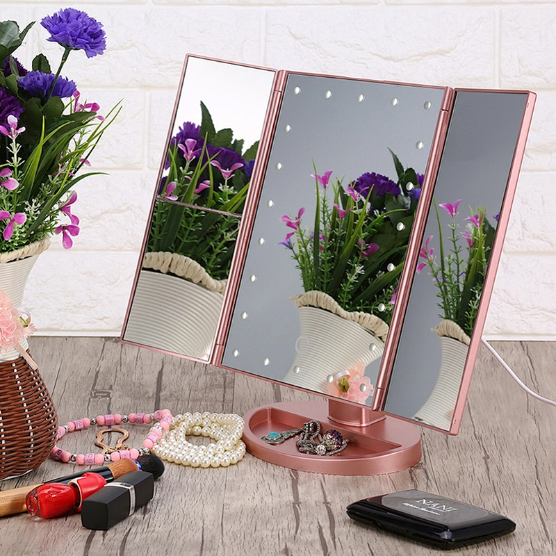 Custom Hot Sale Foldable Mirror Pink Folding Professional Makeup Mirror With Led Light  Mirror For More Usable Sma