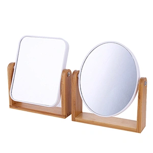 Vanity Makeup Mirror with Natural Bamboo Stand 8 Inch 1X/3X Magnification Double Sided 360 Degree Swivel Magnifying Mirror