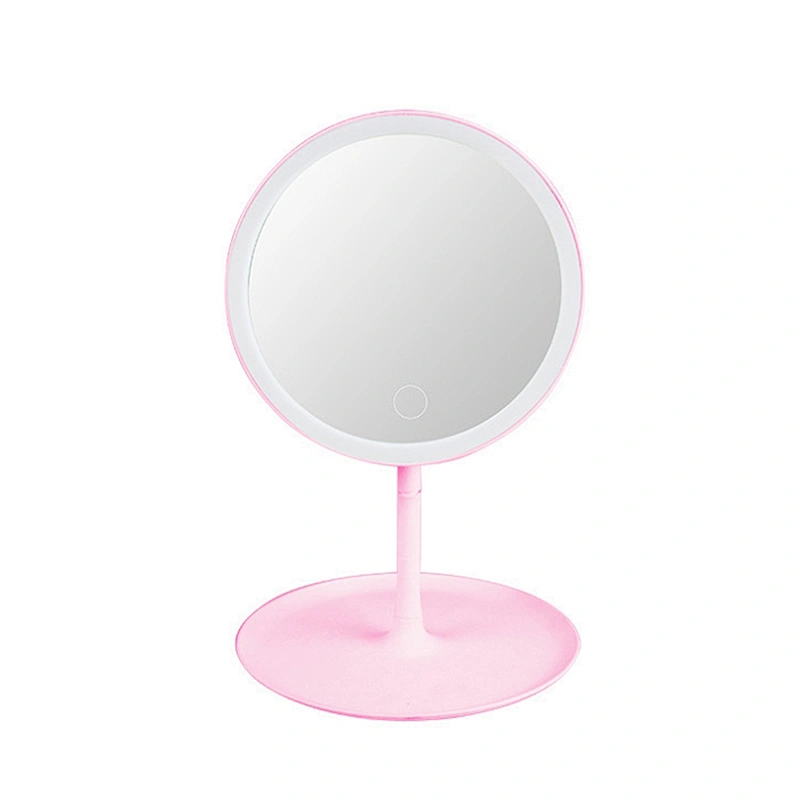 2021 New Round Pink Mirror Light Up Cosmetic Mirror Cosmetic Organizer With LED Miroor Smart Miroor