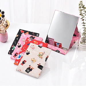 Custom 2021 New Design Cute Pattern Optional Square Cosmetic Mirror Classic Style Desktop Mirror With Holder