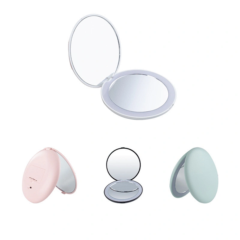 wholesale custom 2X magnification  aluminum led mini lighted travel makeup mirror
