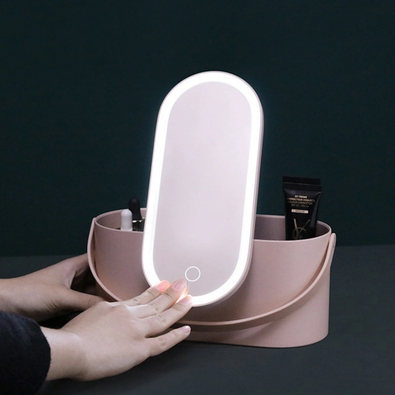 2021 Hot-sale Elliptical SmartWith  Button Light Custom Portable Handheld Makeup Mirror