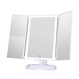 Custom 36 LED Lights Touch-Screen Light Control Tri-Fold 1/2/3X Magnification Beautyworks Backlit Custom Vanity Mirror