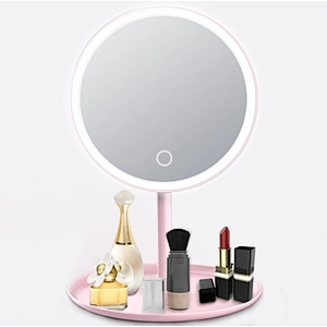 2021 New Round Pink Mirror Light Up Cosmetic Mirror Cosmetic Organizer With LED Miroor Smart Miroor