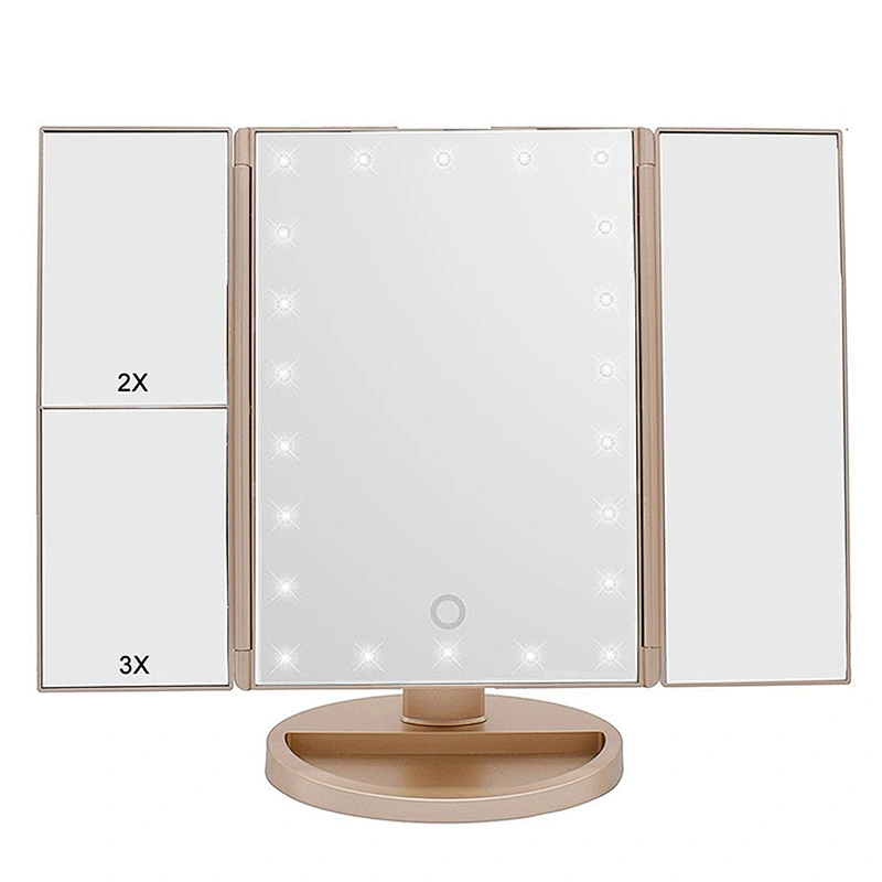 Custom Hot Sale Foldable Mirror Pink Folding Professional Makeup Mirror With Led Light  Mirror For More Usable Sma