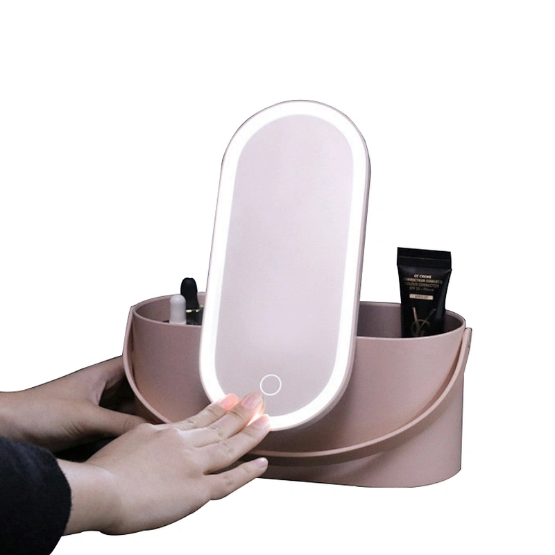 2021 Hot-sale Elliptical SmartWith  Button Light Custom Portable Handheld Makeup Mirror
