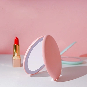 wholesale custom 2X magnification  aluminum led mini lighted travel makeup mirror