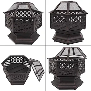 26'' Portable Fire Pit Hexagonal Metal Wood Burning Bonfire Bowl