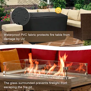 44'' Propane Gas Fire Pit Table 50000 BTU Auto-Ignition w/ Windguard, Aluminum Tabletop,Waterproof Cover, Glass Beads, Coffee