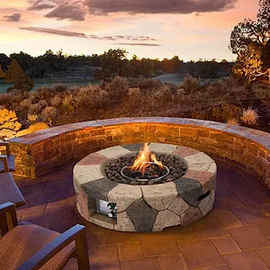 28'' Round Propane Gas Fire Pit 40000 BTU Stone Fire Pit w/ Lava Rocks, Cover, Tank Holder