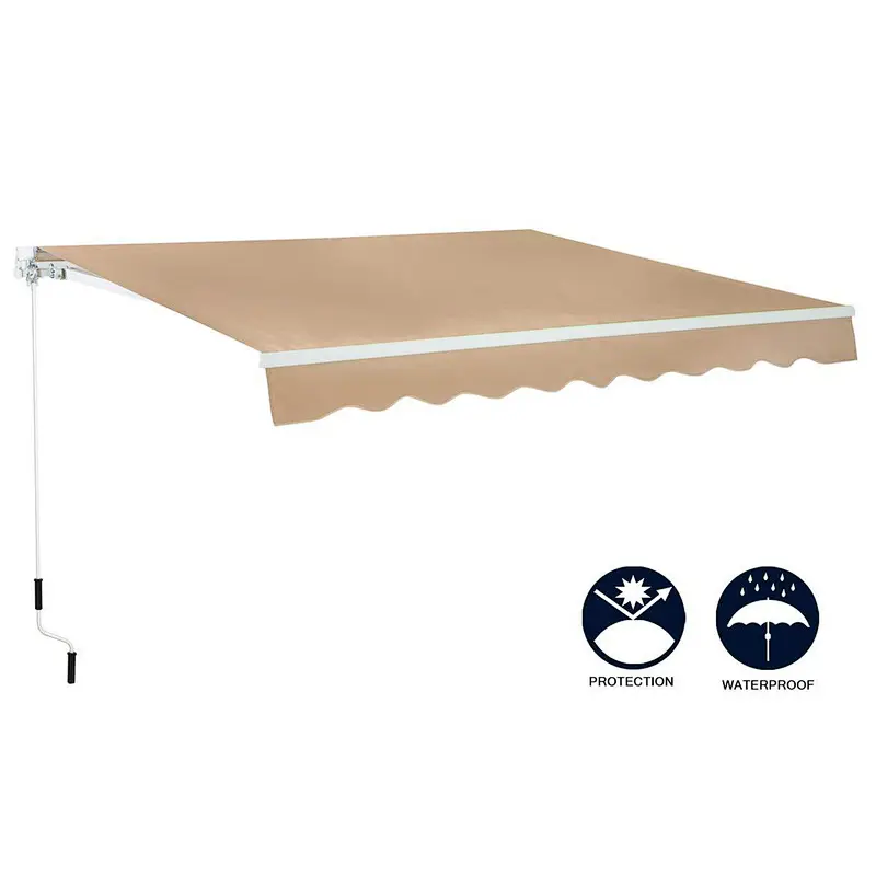 8'x10' Patio Awning Retractable Sunshade with Manual Crank Handle Beige